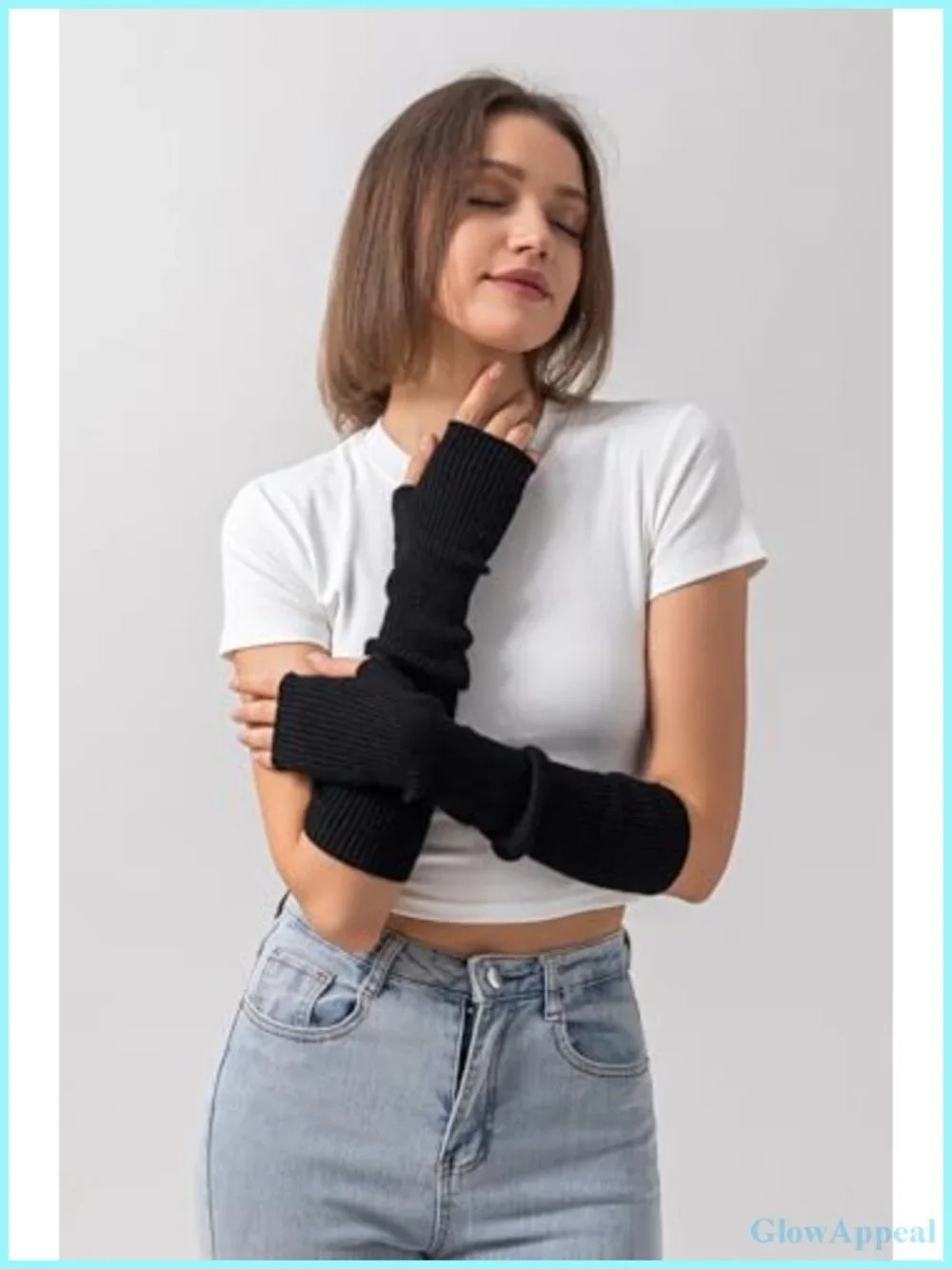 Cashmere Blend Fingerless Gloves Long Arm Warmers Women Thumb Hole